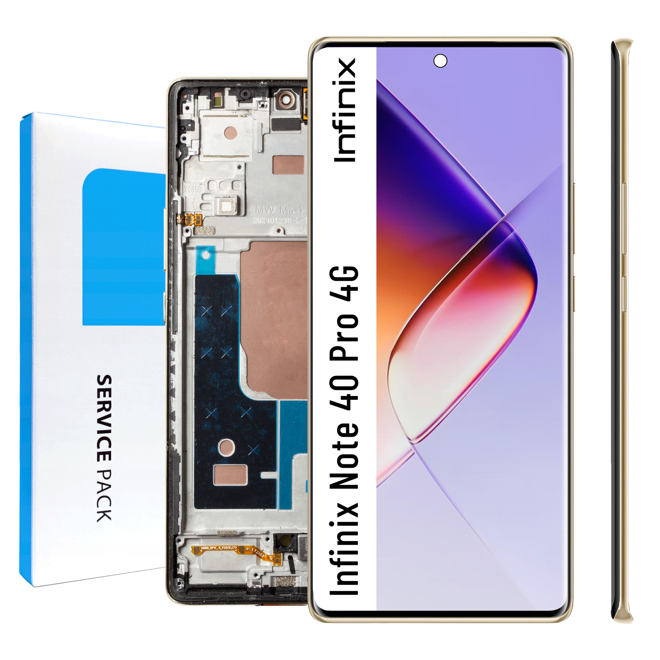 X6850 LCD pre Note 40 Pro 4G Service Pack Rámček Zlatá matica Originál Zila