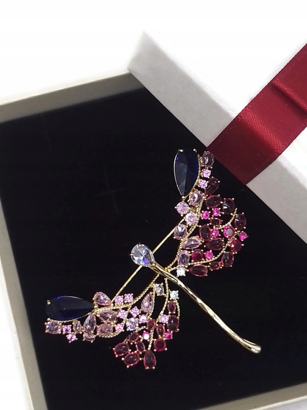 Lux Brož Vážka Růžová Zlatá 14K Gp+ Krabička Jako Dárek