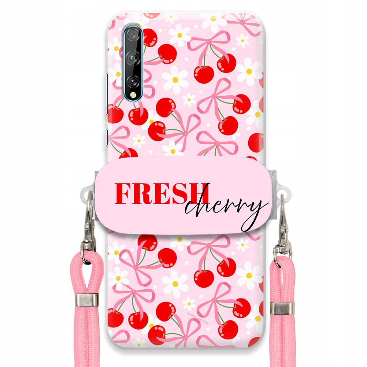 Pouzdro pro Huawei Y8P Case Držák Šňůrka Růžová Cherry Třešničky Mašličky