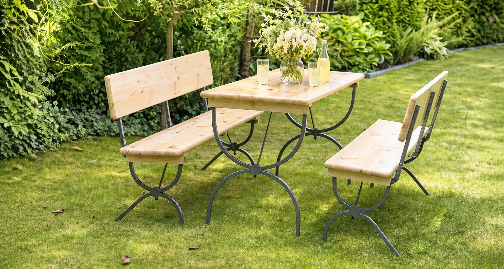 Pivní set Bavord De Lux II 180x60 s opěrkou stůl 2 lavice masiv borovice