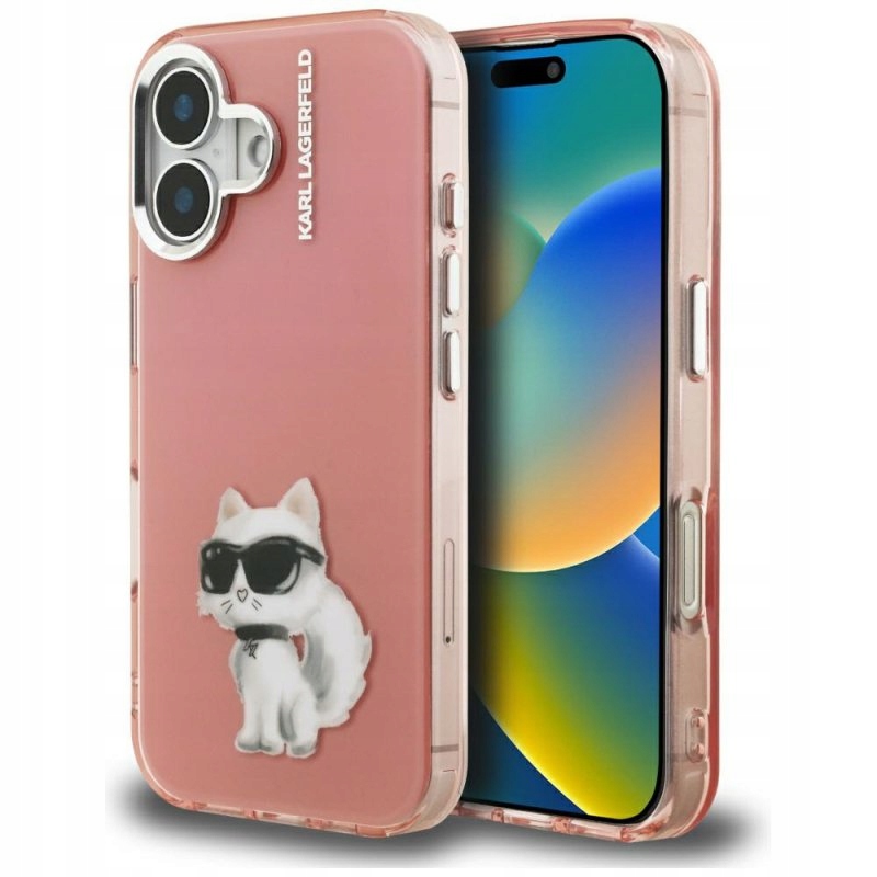 Pouzdro Karl Lagerfeld IML Aquarelle Choupette & Logo pro iPhone 16, růžové