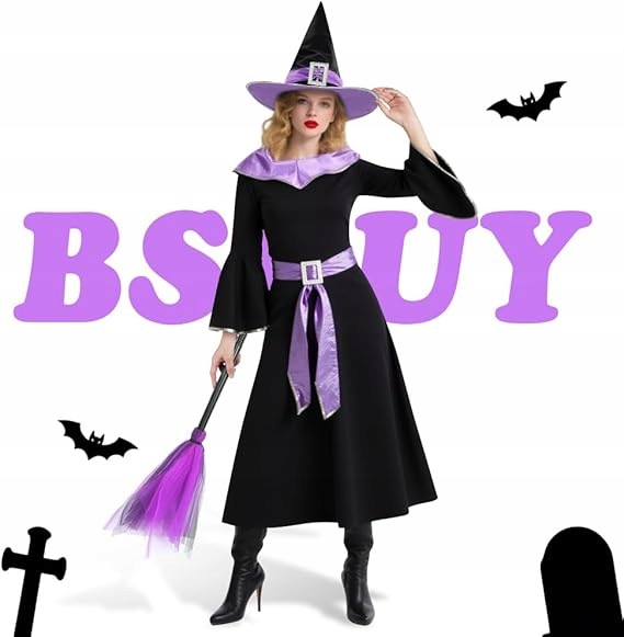 Dámský čarodějnický kostým černo-lila 5 kusů Halloween dámské
