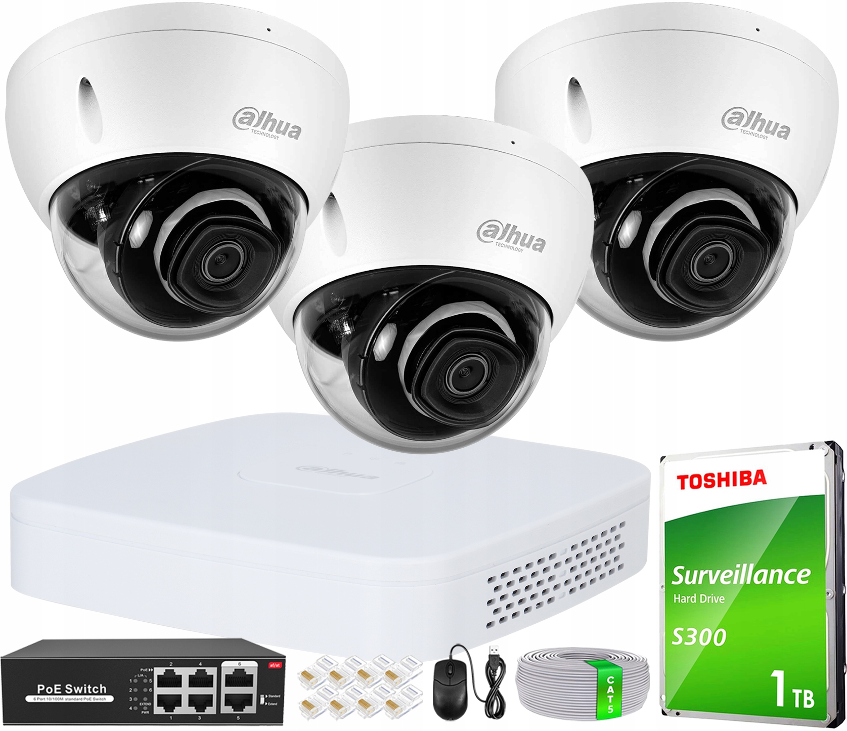 Sada na monitorovanie Dahua 3 kamery 8Mpx 4K rekordér 4 kanály disk 1TB