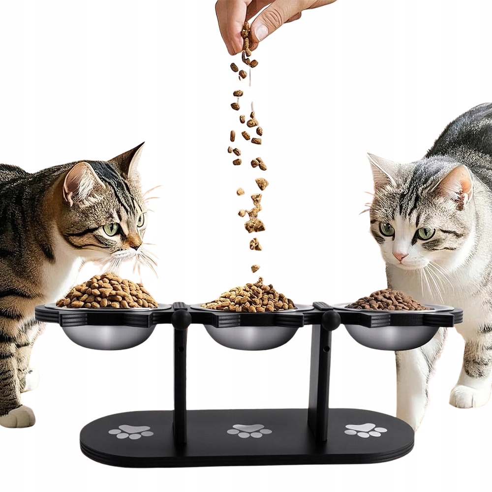 Elegantní Stojan Na Misky Pro Kočky – 3 Misky, Barva Černá