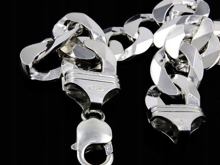 ŁAŃCUSZEK MĘSKI SREBRNY 925 OKAZAŁA PANCERKA SZEROKA 15 MM PEŁNY + GRAWER Długość całkowita 50 cm