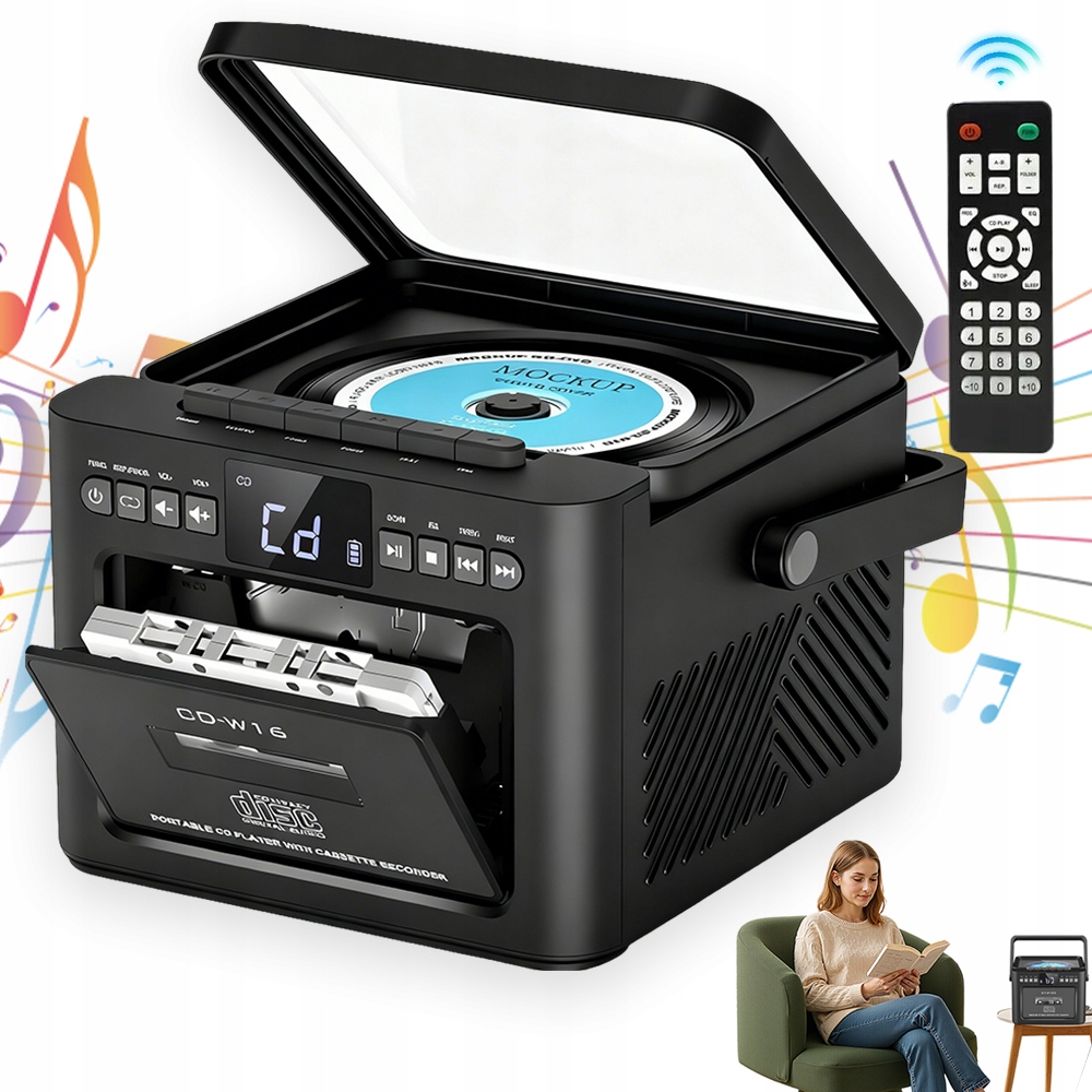 CD Přehrávač Bluetooth Fm Rádio Kazetový Magnetofon Usb Aux Sd 5000 mAh