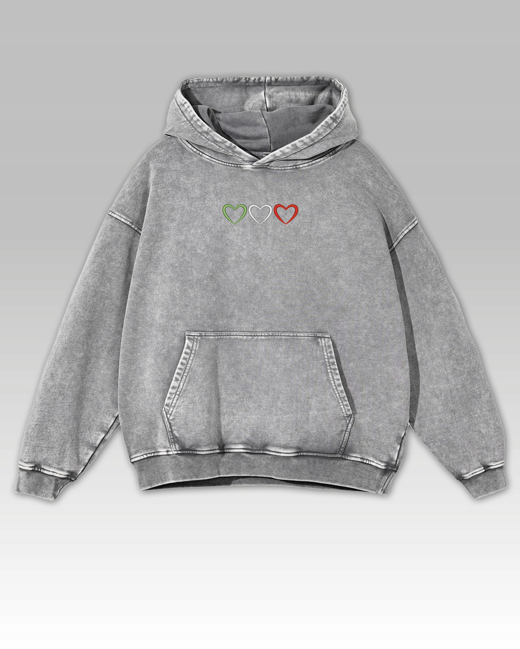 Mikina Italské srdce Výšivka Oversize Sprana Vlajka Itálie Popelavá L