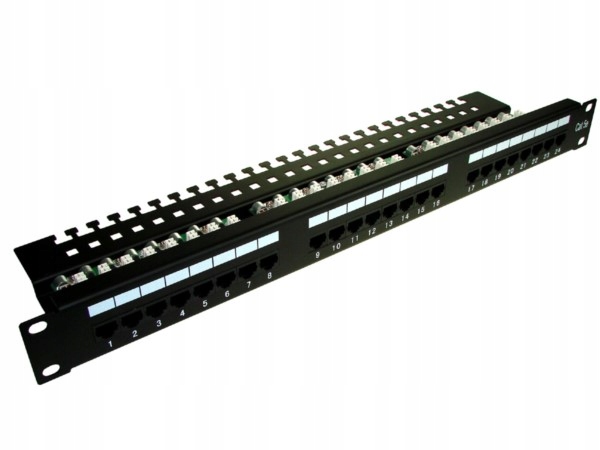 Patch panel 24-port UTP5e 1U 19" złącza krone Lsa z półką organizer kabli