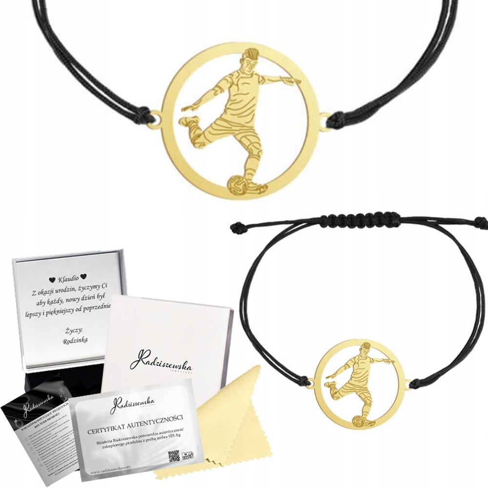 Zlatý náramek s fotbalistou Fotbal Stříbro 925 Dárek Gravírování Bonus