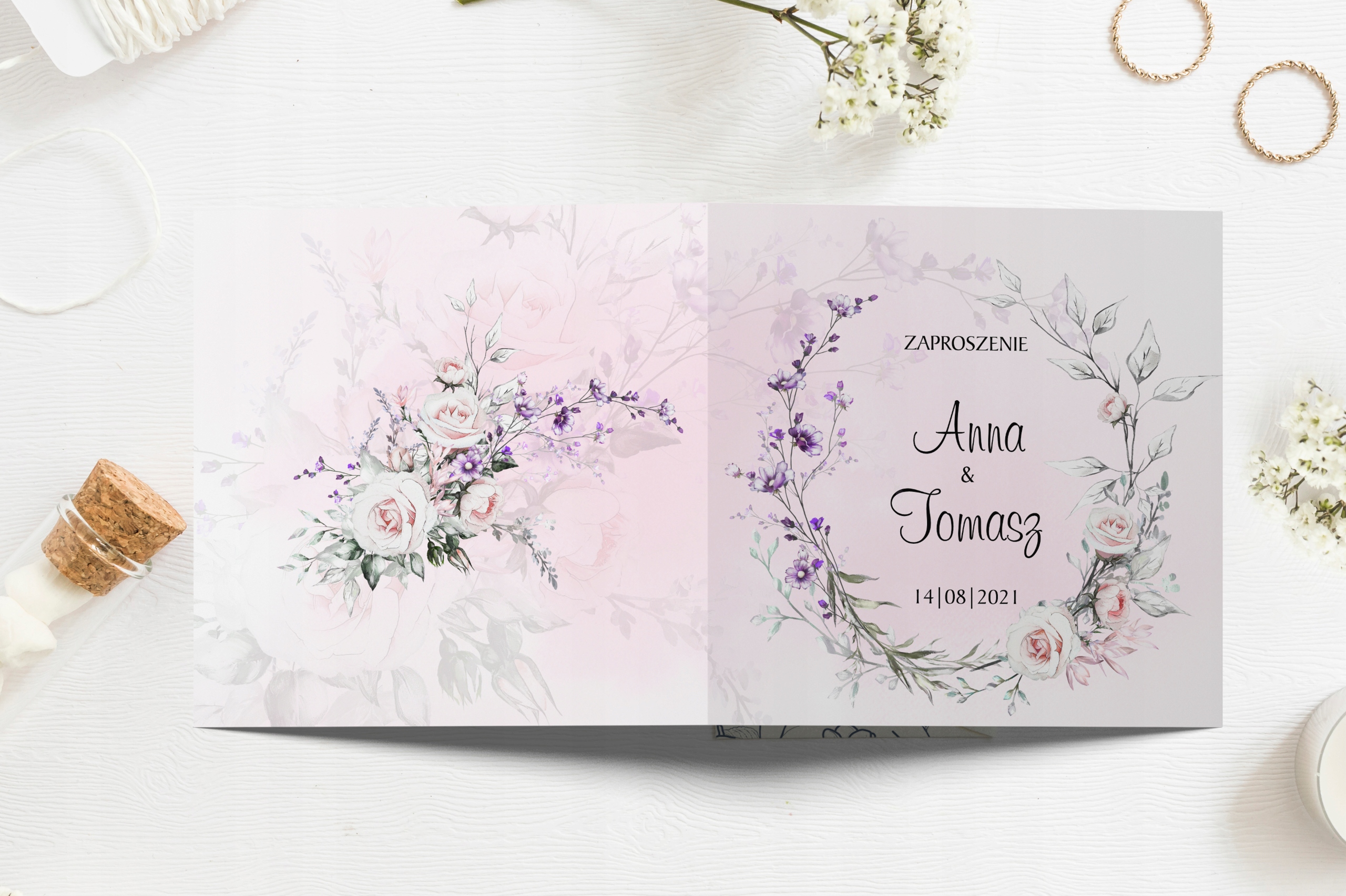 Zaproszenia ślubne Boho koperta PAPIER PERŁOWY Kolor dominujący wielokolorowy