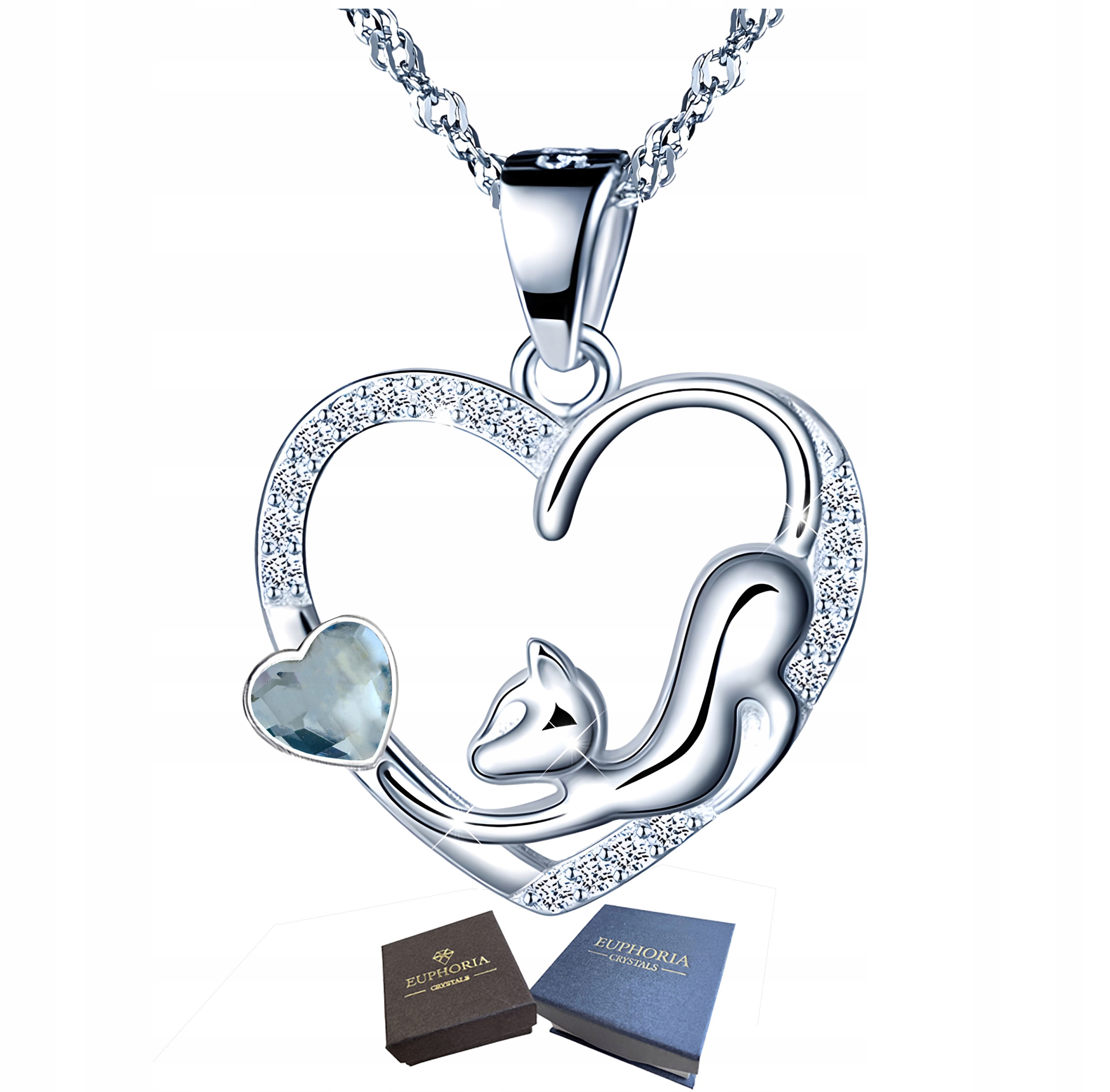 Stříbrný náhrdelník 925 Srdce s kočkou Módní šperky jako Dárek pro maminku