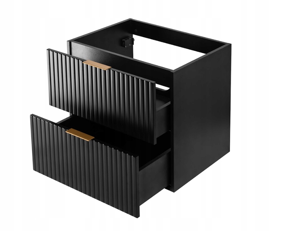 Szafka Łazienkowa pod Umywalkę 60 cm Czarna Modne RYFLOWANE fronty MDF Kolor frontów czarny