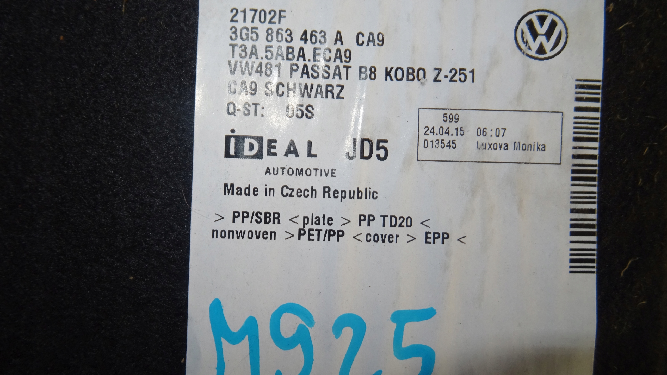 mats boot Volkswagen OE 3G5863463A NR M925
