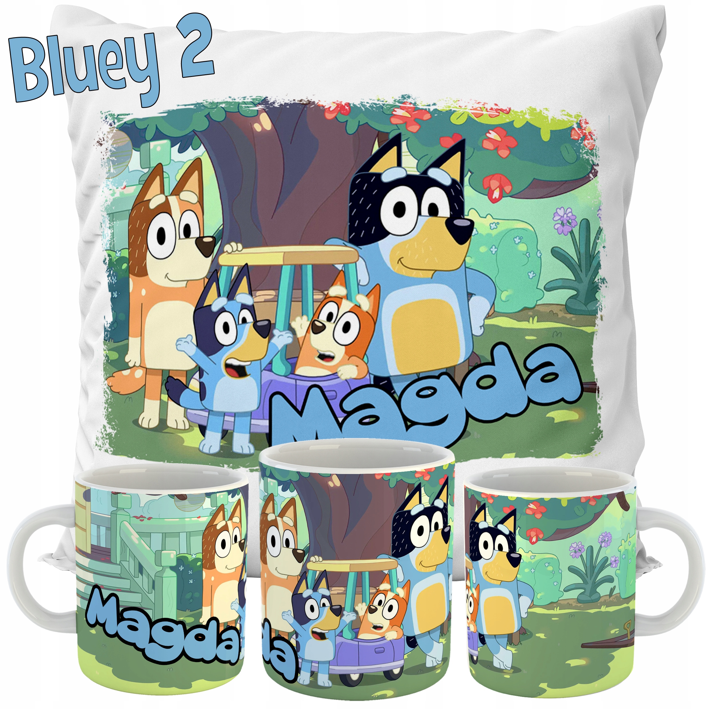 ZESTAW KUBEK + PODUSZKA BLUEY WZORY IMIĘ PREZENT Marka inna marka