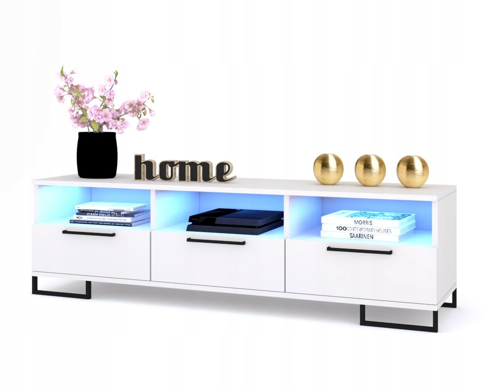 Rtv skříňka s zásuvkami Komoda Police do obývacího pokoje 150 Bílá Matná Led