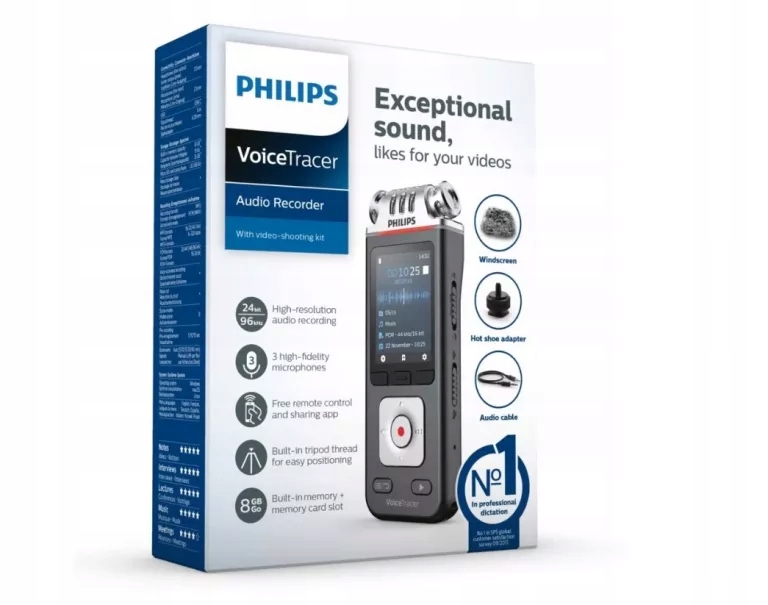 Dyktafon Stereofoniczny Philips DVT7110 8GB Sd