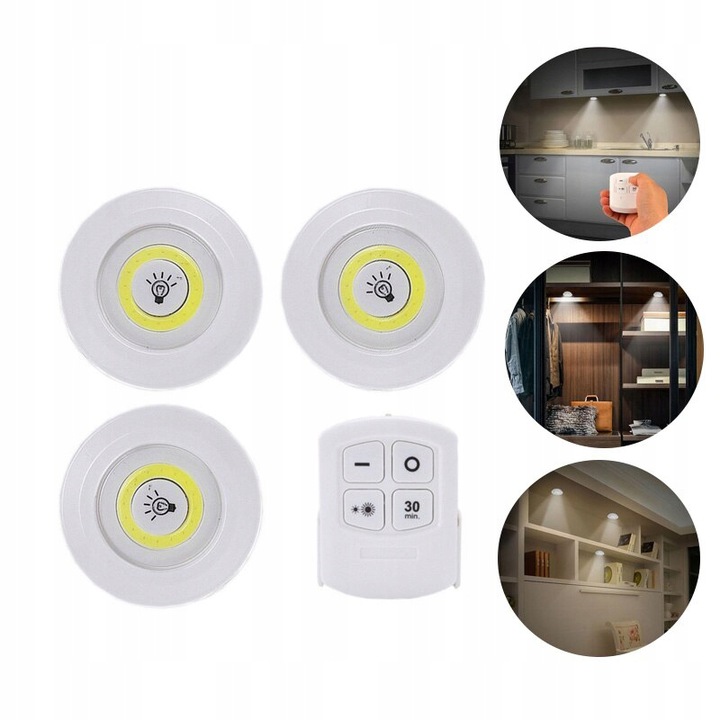 3x LAMPKA COB BEZPRZEWODOWA LAMPA PILOT NA BATERIE Kolor biały