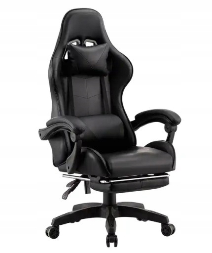 FOTEL KRZESŁO GAMINGOWY BIUROWY OBROTOWY KUBEŁKOWY GRACZA PODNÓŻEK CZARNY EAN (GTIN) 55643344