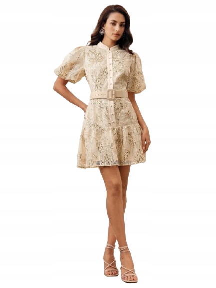 Shein Béžová Šaty S Volánem A Štětenými Rukávy 36 1KA