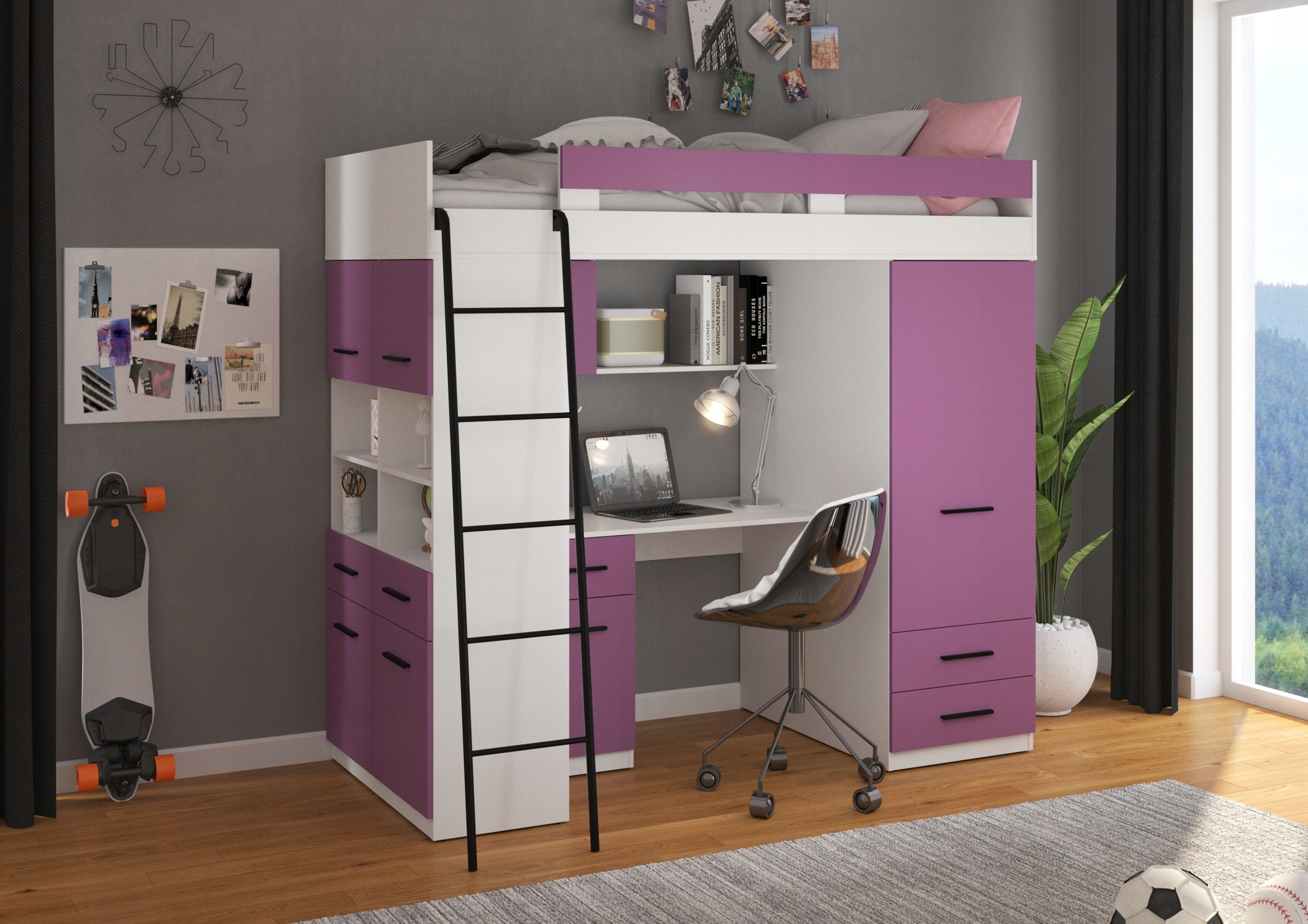 VELVE L antresola bez mat. biały / lawenda Marka Meble4home