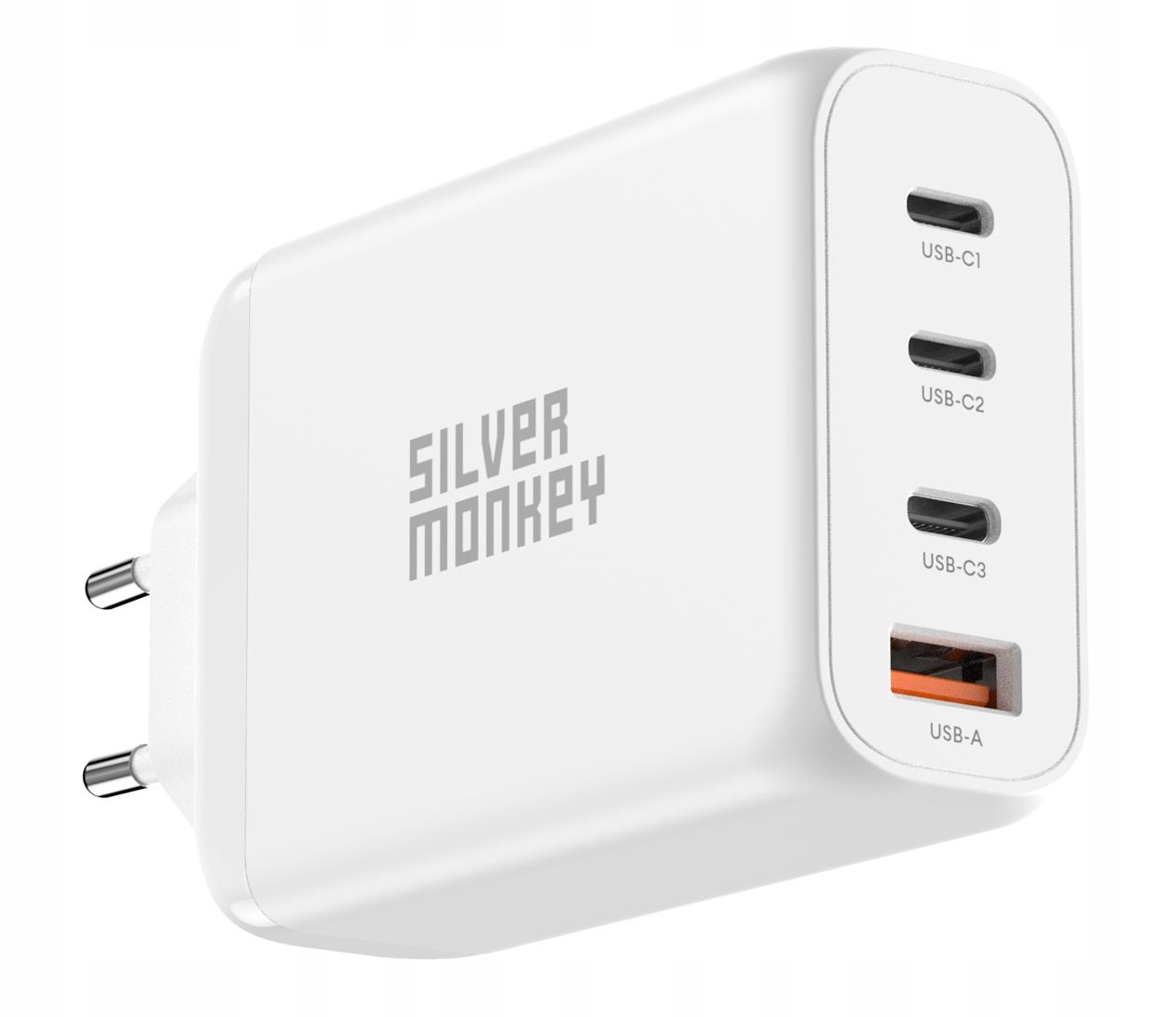 Ładowarka Silver Monkey GaN 140W 3 x Usb-c +usb-a PowerDelivery 3.1 28V/5A