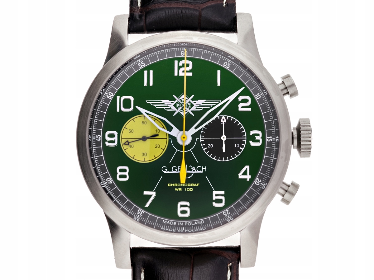 Pánské hodinky G. Gerlach Pilot Chronograf Mechanický Zelený