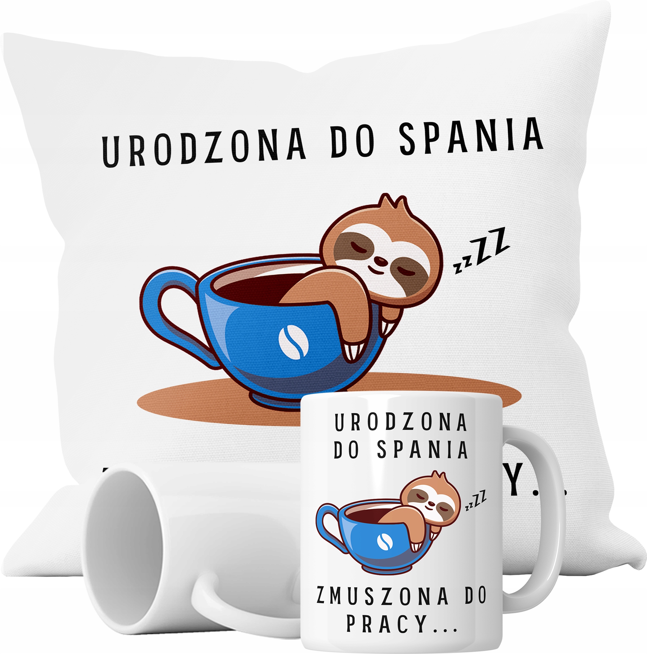 

Zestaw Kubek+poduszka Urodzona Do Spania Żart+imię