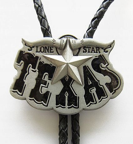 Texas Usa bolo kravata western staré stříbro s černým nápisem
