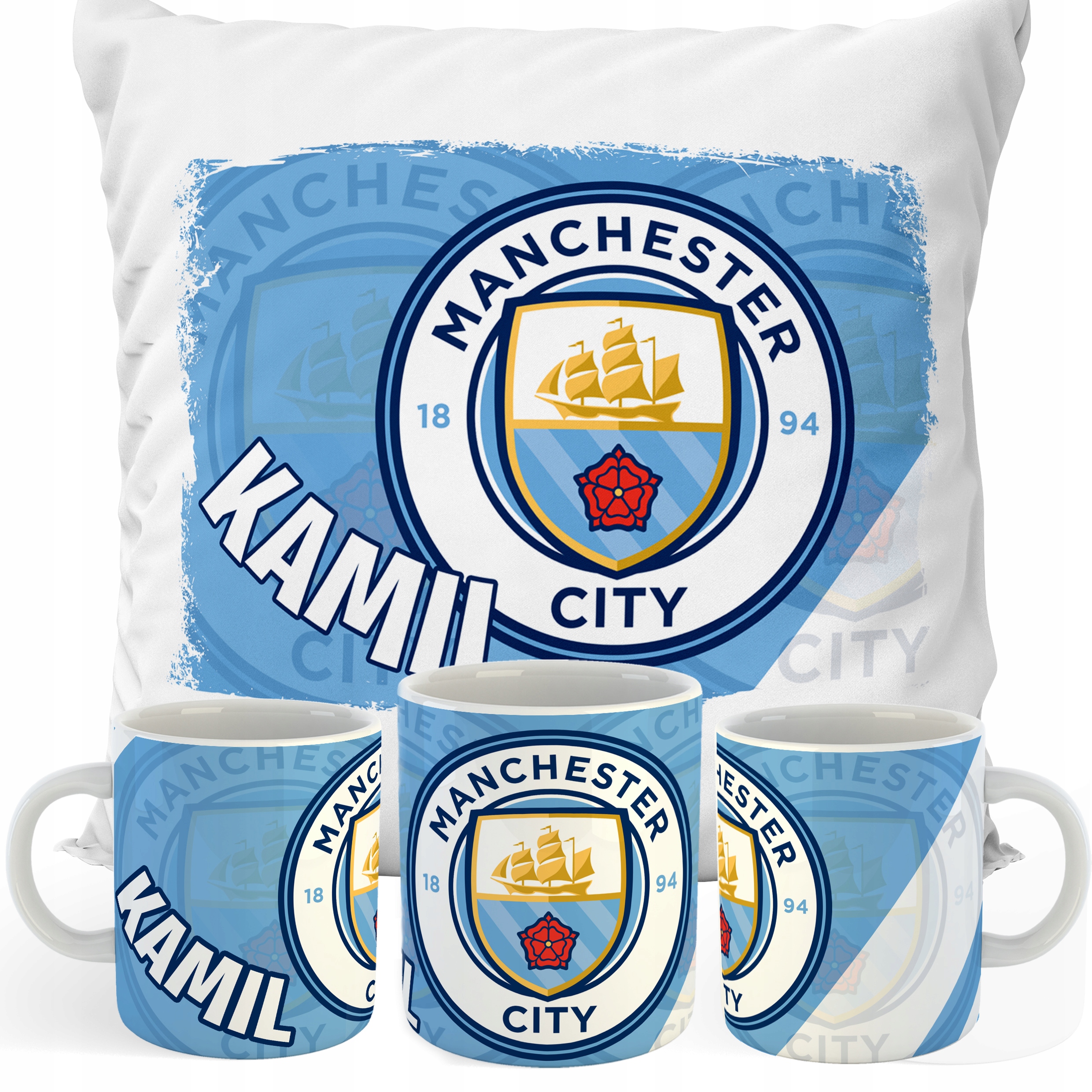 ZESTAW KUBEK + PODUSZKA MANCHESTER CITY F.C IMIĘ