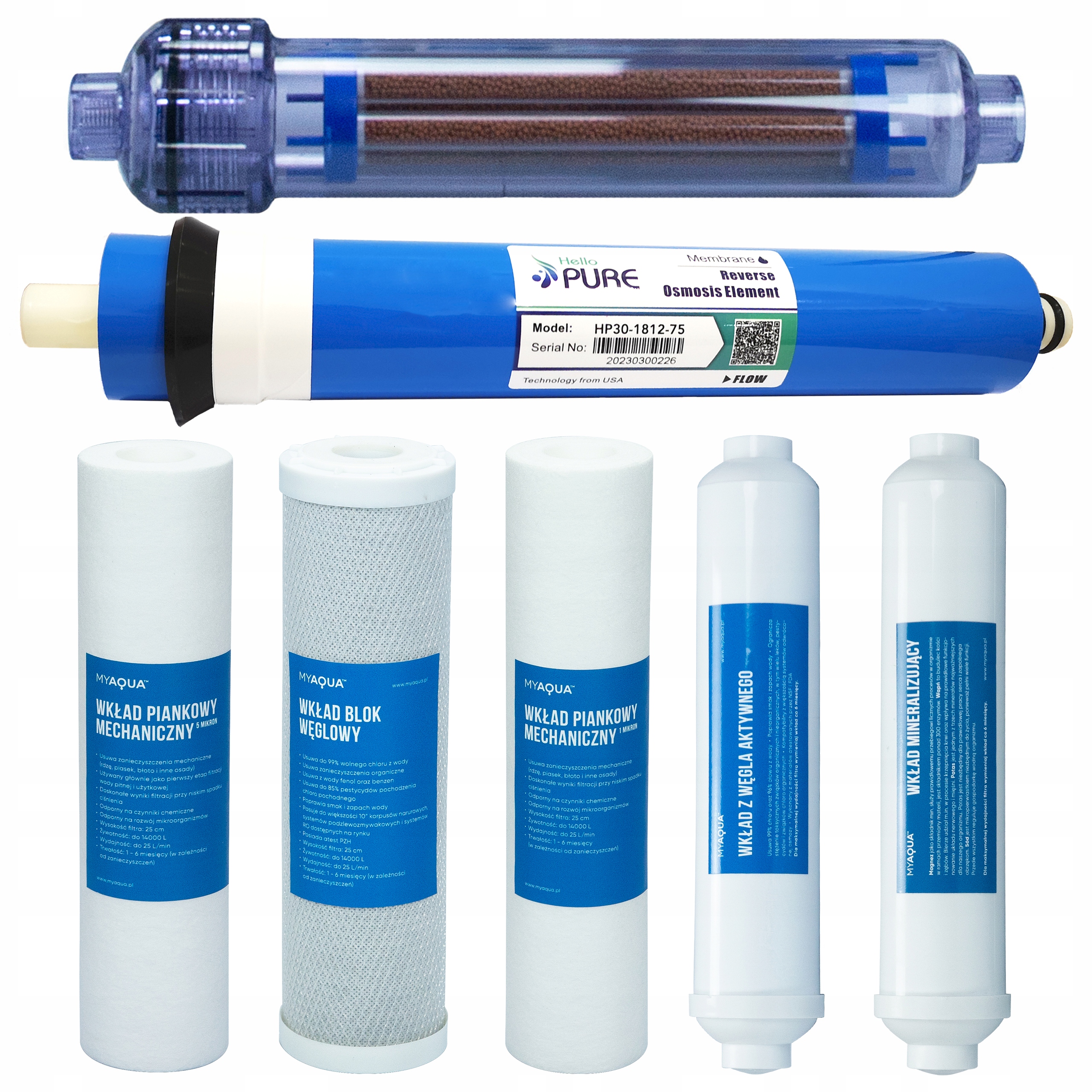 Wkłady osmoza do filtra wody RO7 AIFIR MEMBRANA 75