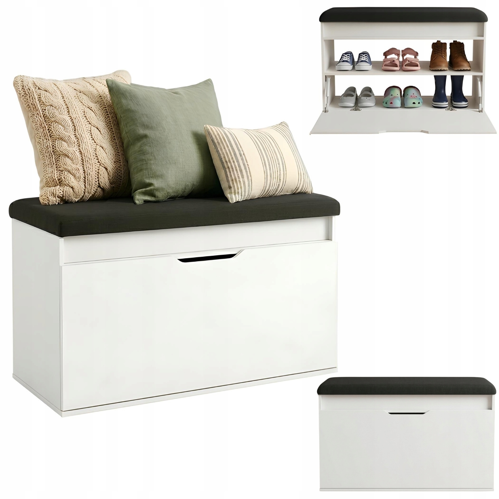 Botník s sedákem a úložným prostorem Soto, 80 x 50 x 35 cm, bílá