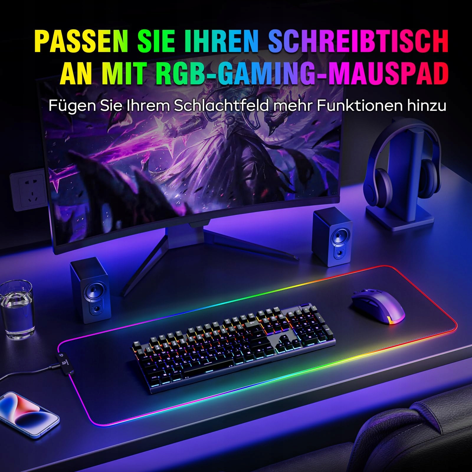 GIMARS Podkładka Gamingowa XXL RGB LED 800x300x5mm Wodoodporna — miniatura 3