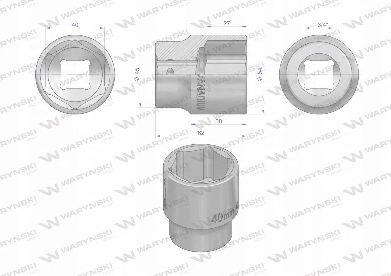 

Nasadka sześciokątna 3/4" 40 mm. Waryński