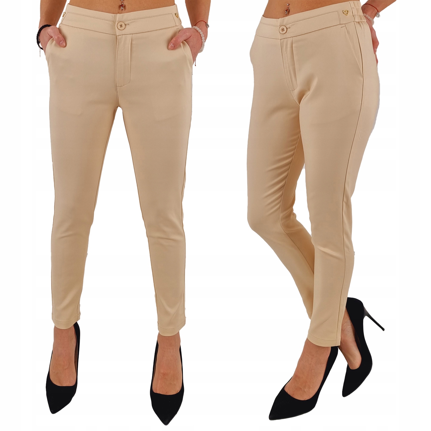 #ELEGANCKIE DAMSKIE SPODNIE - GUMKA 7/8 - FREESIA#