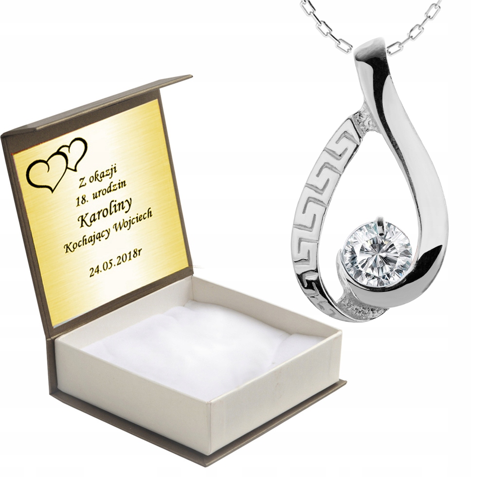 

Wisiorek Srebrny Z Cyrkonią I Łańcuszkiem+grawer