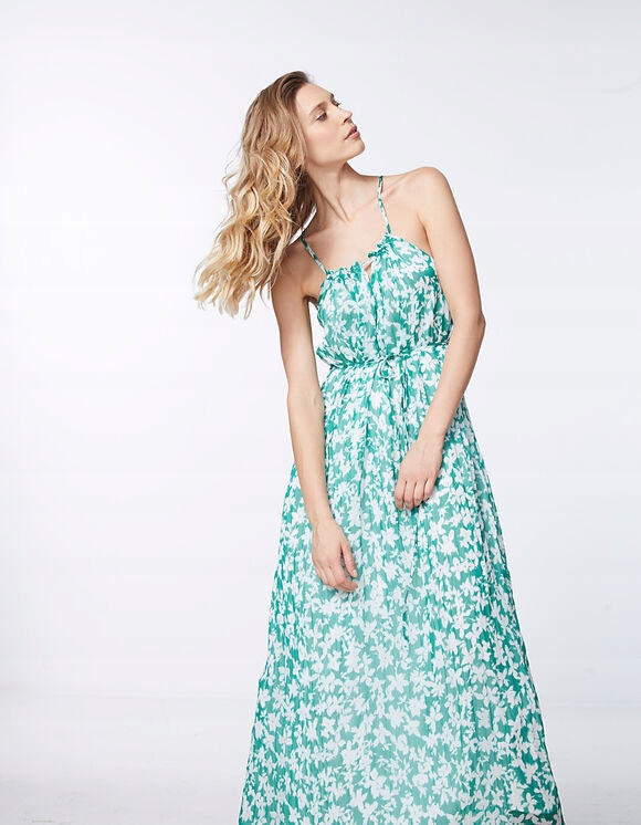 Ikks Trapézová Zelená Šaty S Bílým Vzorem (36)