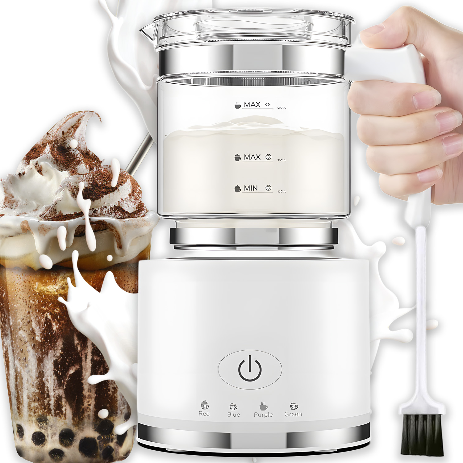 Elektrický Napěňovač Mléka 600 W 4 Režimy, Skleněná Myčka Nádobí Lattecappuccino