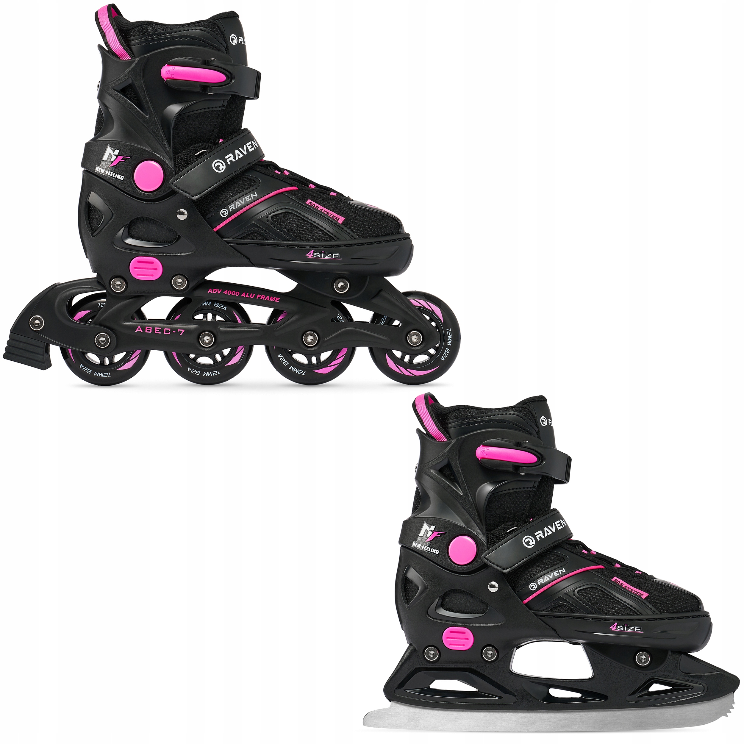Rolki Łyżwy figurowe 2w1 Regulowane Raven Pulse Black/Fuchsia 40-43