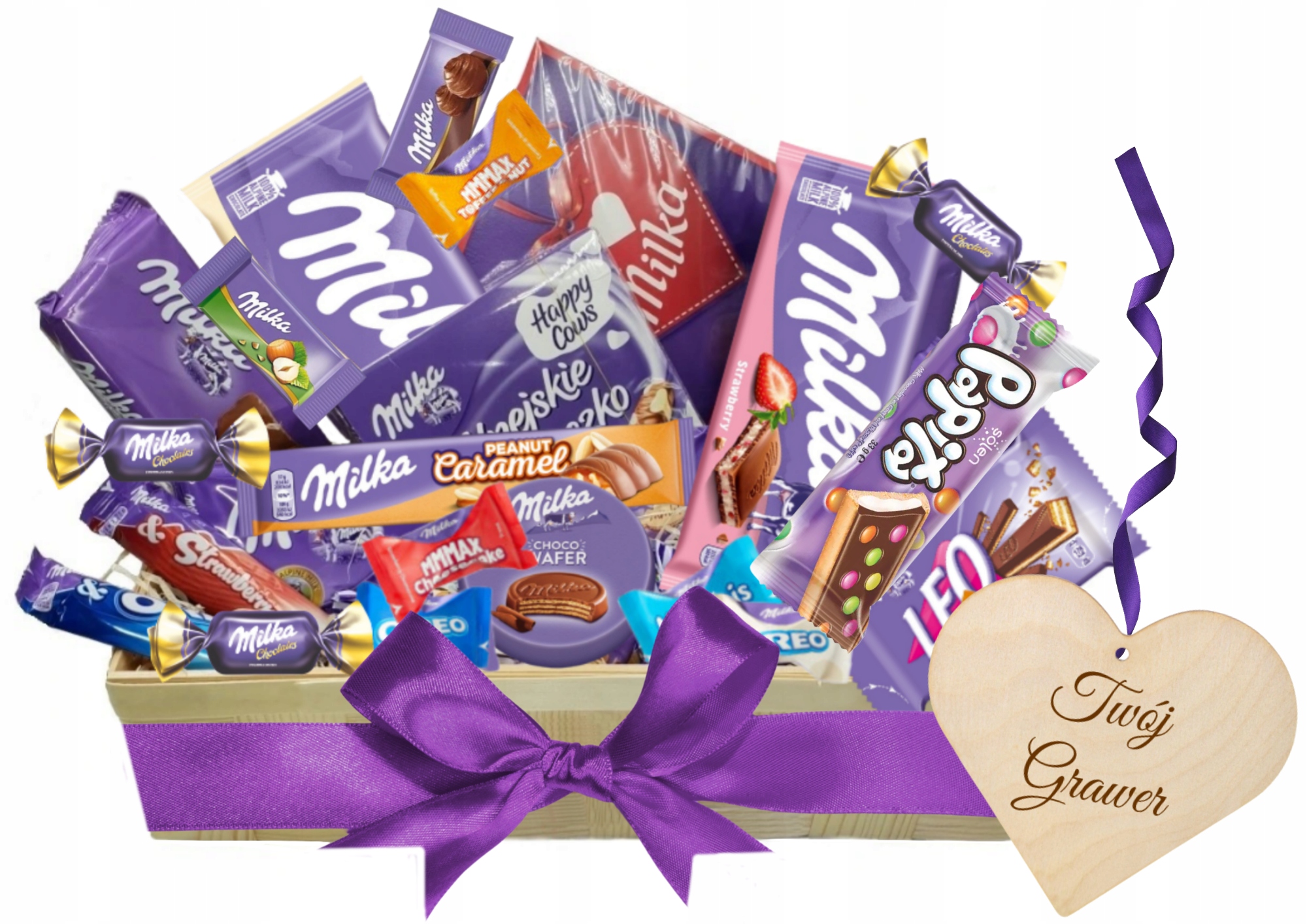 Košíček Sada sladkostí Milka jako Dárek pro učitele Den Narození Gravírování