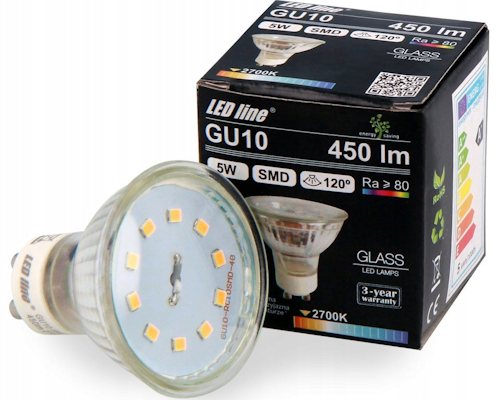 

Żarówka Led 5W GU10 Ciepła 2700K Szklana Szkło