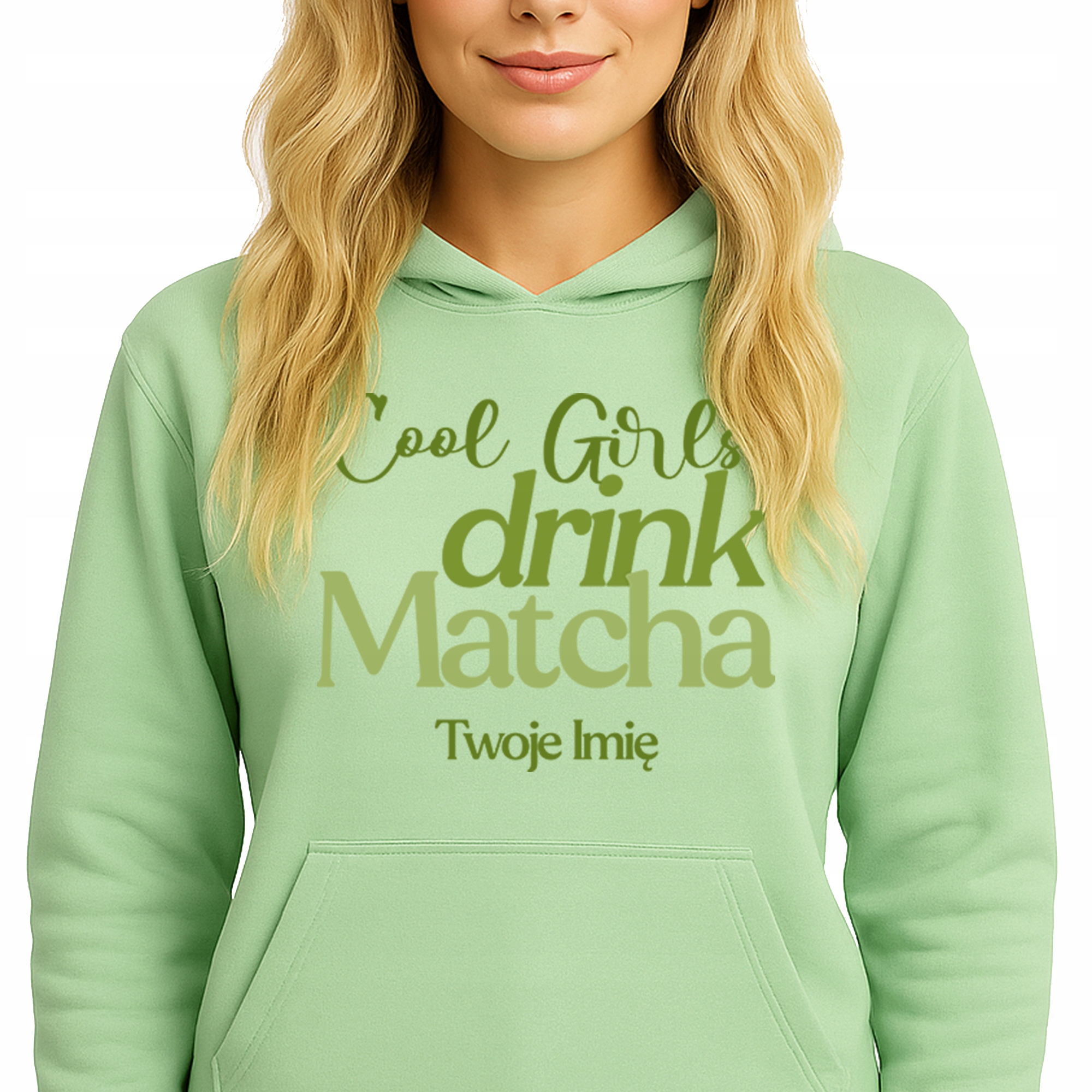 Mikina Hoodie Pistachio pro milovnici Matchy Girls Drink Matcha Jméno S