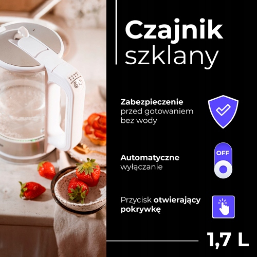 Czajnik Szklany MS 1301 1,7L z Regulacją Temp. Podświetlenie LED