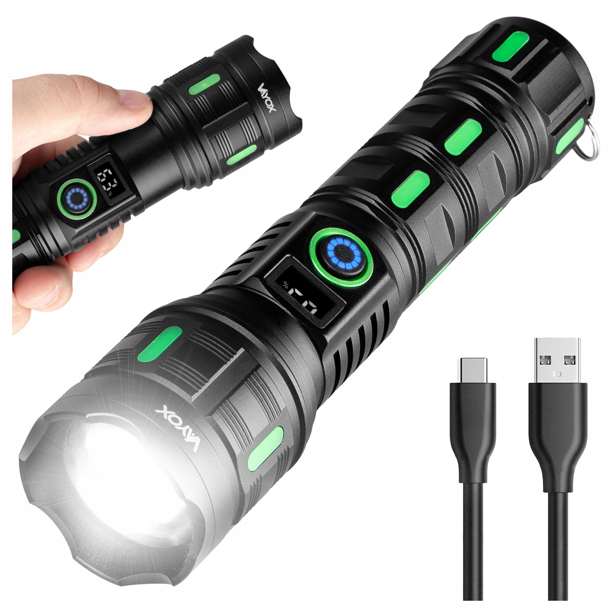 Taktická Bateriová Led Svítilna S Vojenským Zoomem 20W Usb-c Pro Power Vayox