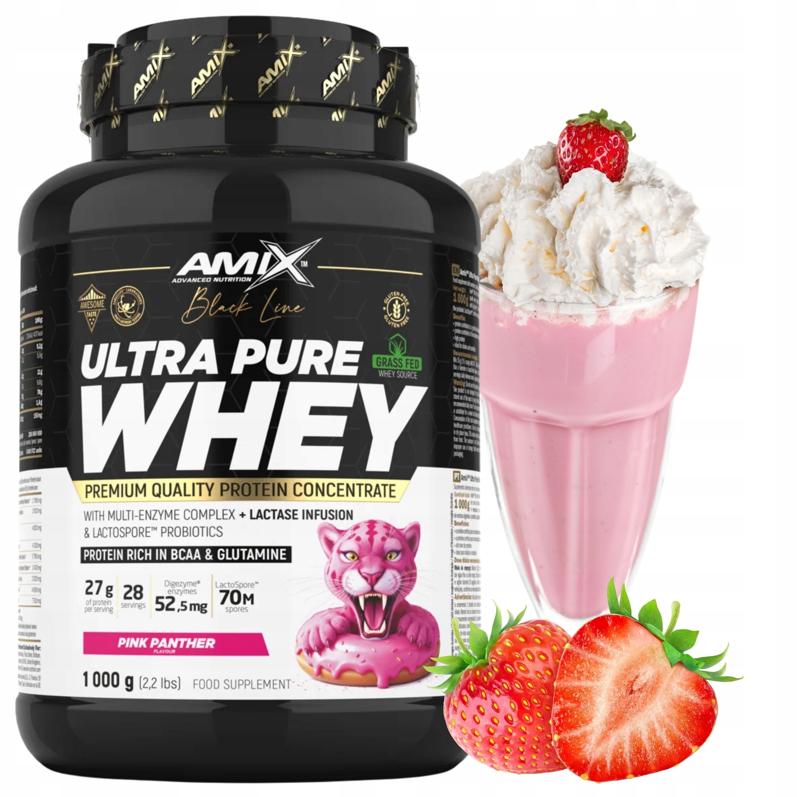 Wpc protein Amix Pure Whey Protein Syrovátkový Koncentrát Jahodová příchuť 1000 g