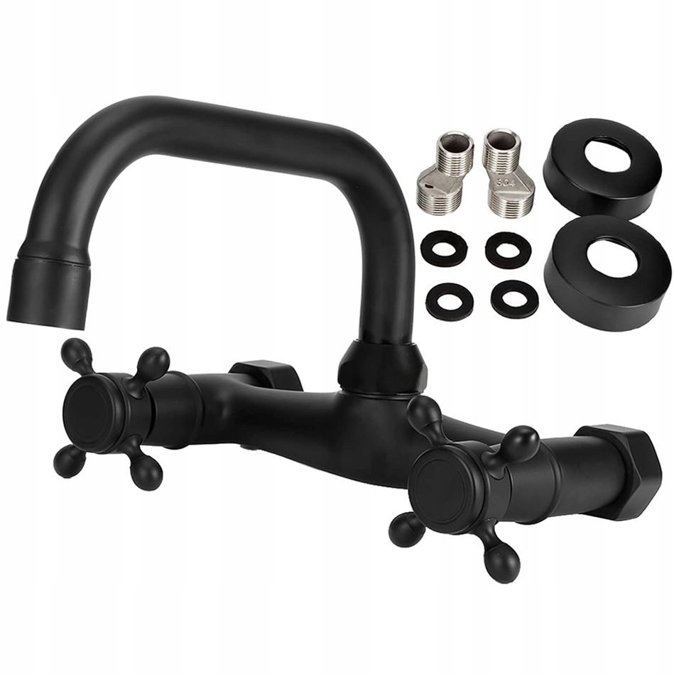 Černá Mosazná Retro Nástěnná Baterie Pro Umyvadlo Nebo Dřez