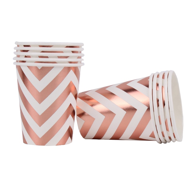 

Kubeczki rose gold paski urodziny impreza 220 ml