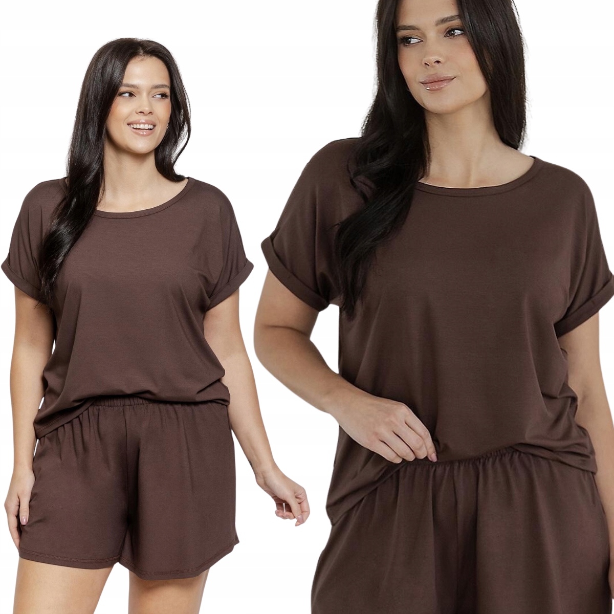 Viskózové dámské krátké čokoládové pyžamo plus size Taro Paloma 3565 XXL