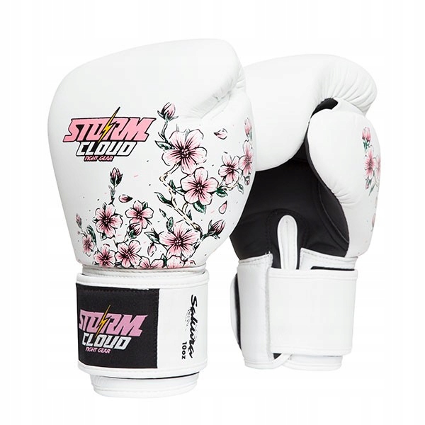 StormCloud Rękawice do Muay Thai ze skóry naturalnej Blizzard Sakura Białe