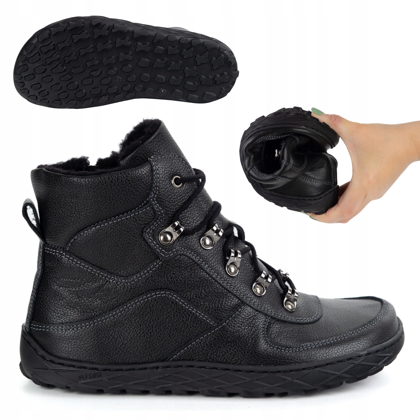 Dámské barefootové kožené zimní boty zateplené vlnou, černé, velikost 1292 41