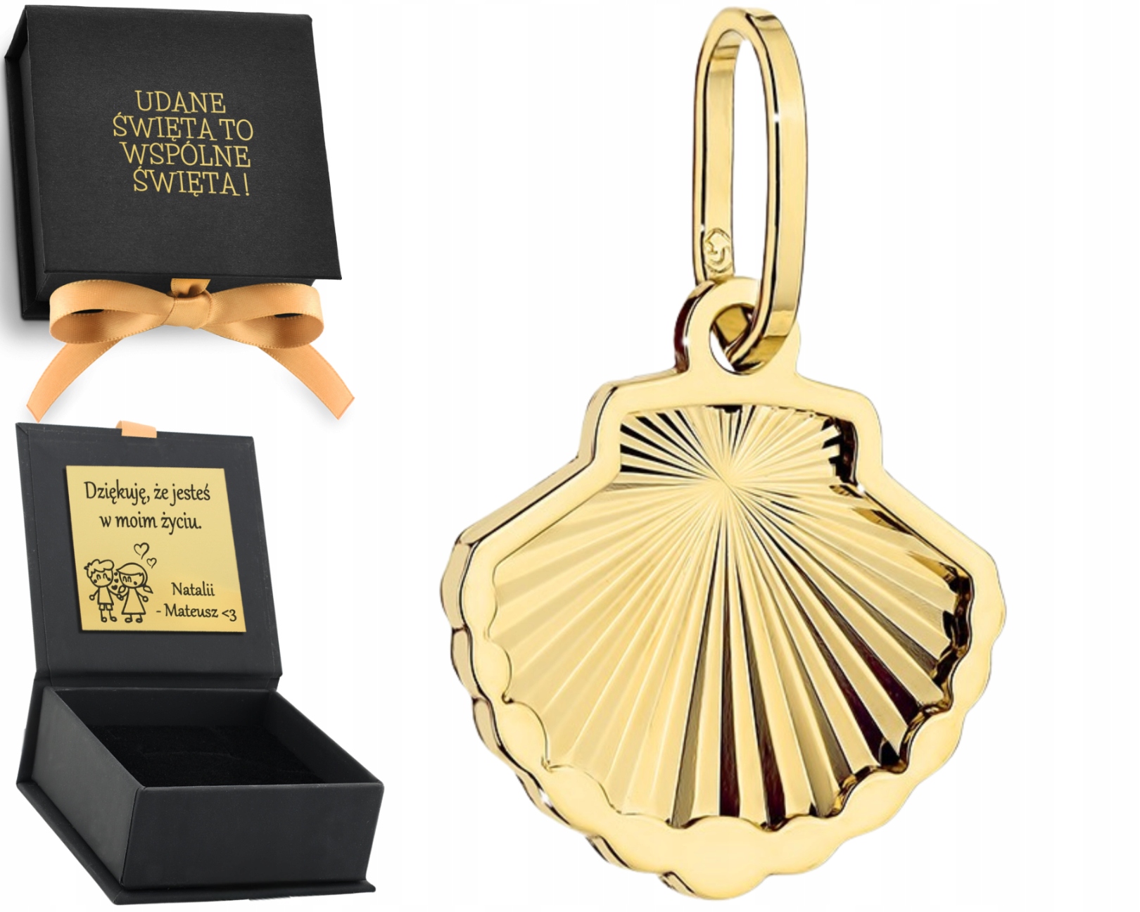 Zlatý přívěsek 585 Diamantová mušle Gravírování Ideální jako Dárek